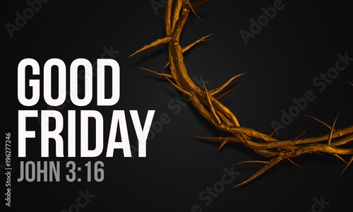 Fotografie Good Friday John 3:16 Gold Crown of Thorns 3D Rendering