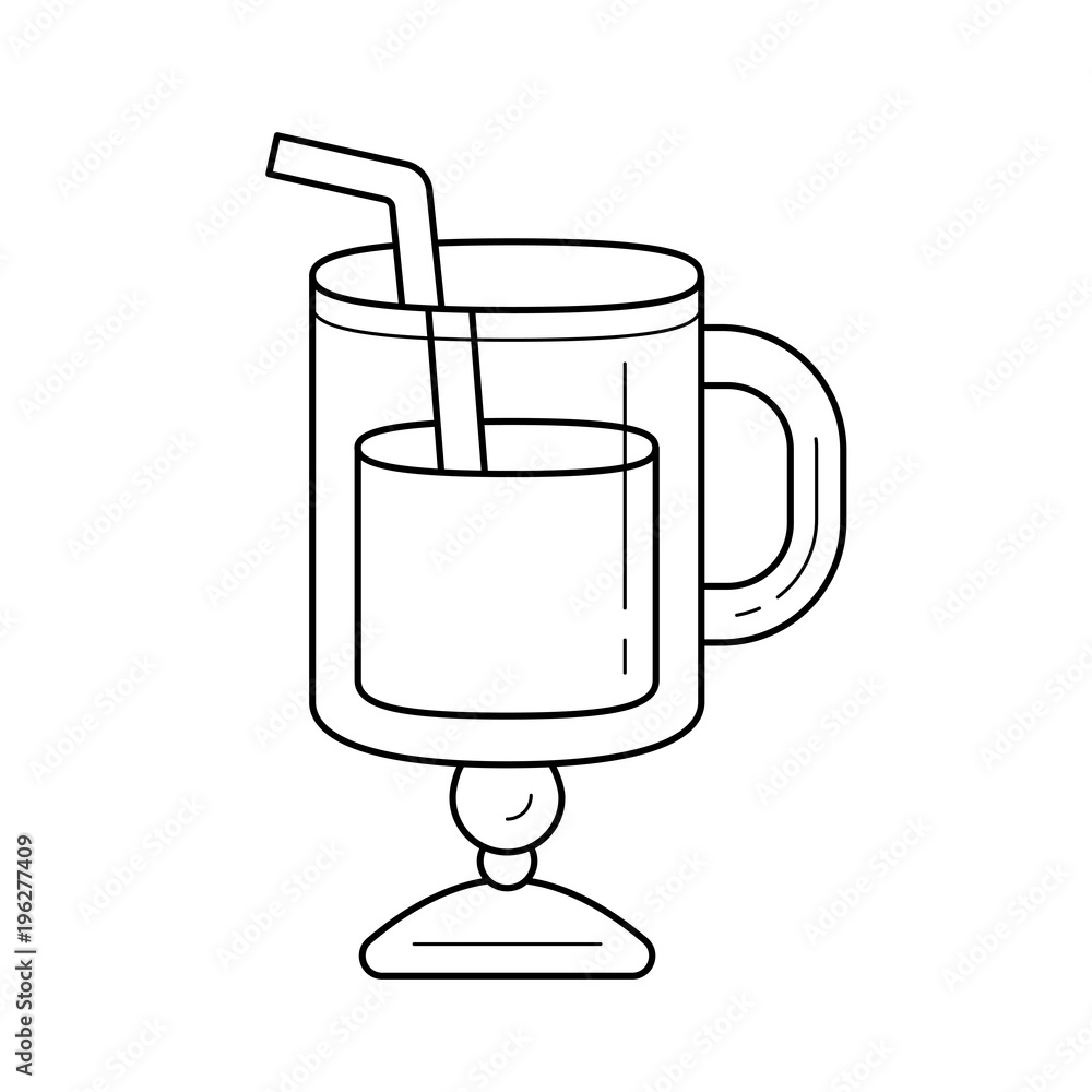 Glass with drinking straw vector line icon isolated on white background. Hot wine in glass with drinking straw line icon for infographic, website or app. Glass with drinking straw vector line icon isolated on white background. Hot wine in glass with drinking straw line icon for infographic, website or app.