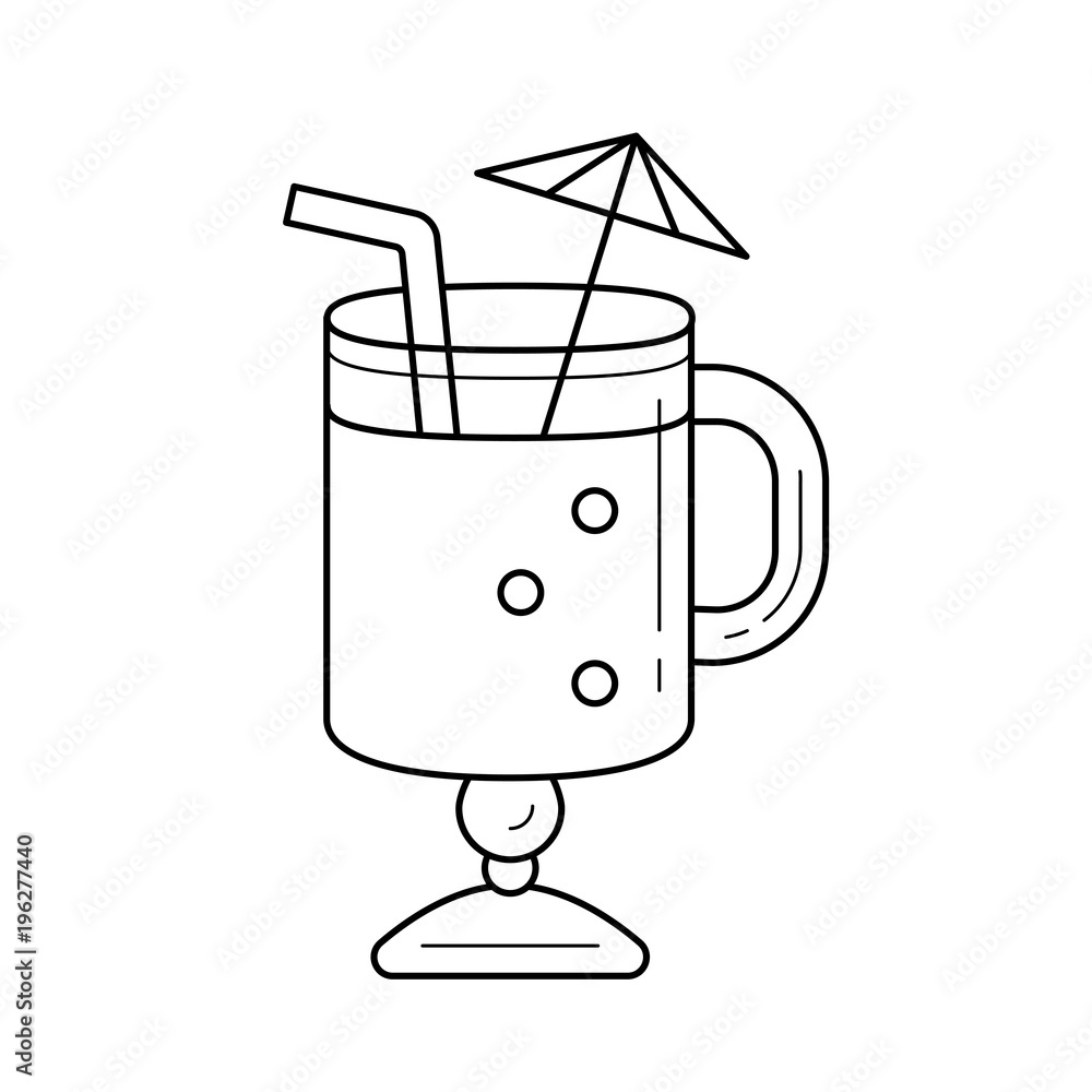 Mulled wine with drinking straw vector line icon isolated on white background. Glass of mulled wine with drinking straw and umbrella line icon for infographic, website or app.
