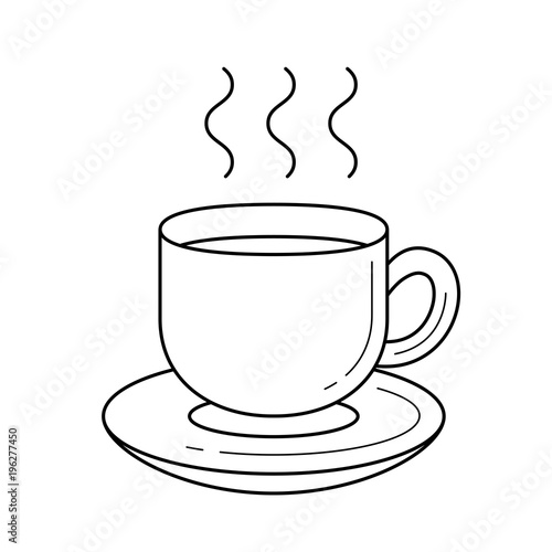 Coffee cup vector line icon isolated on white background. Saucer and cup of coffee line icon for infographic, website or app.