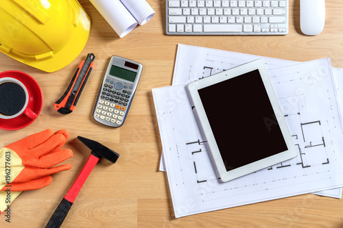 Architectural office desk with laptop