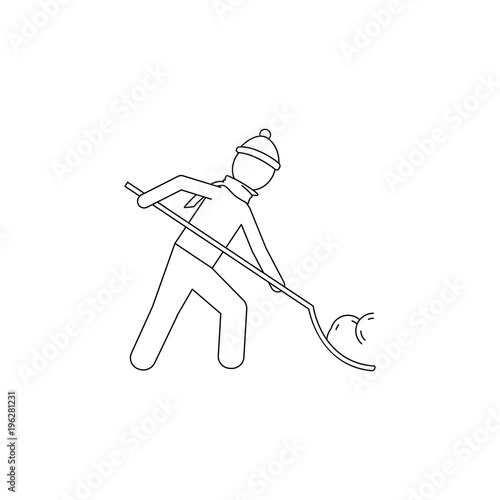 a man is cleaning the snow with a shovel icon. Element of winter elements illustration. Thin line  illustration for website design and development, app development. Premium icon