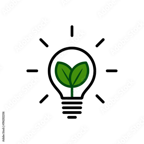 Symbol of ecological renewable energy, lightbulb with leaves