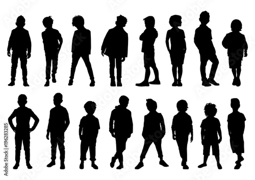 set of silhouettes of boys in different movements