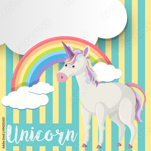 Poster design with unicorn and rainbow