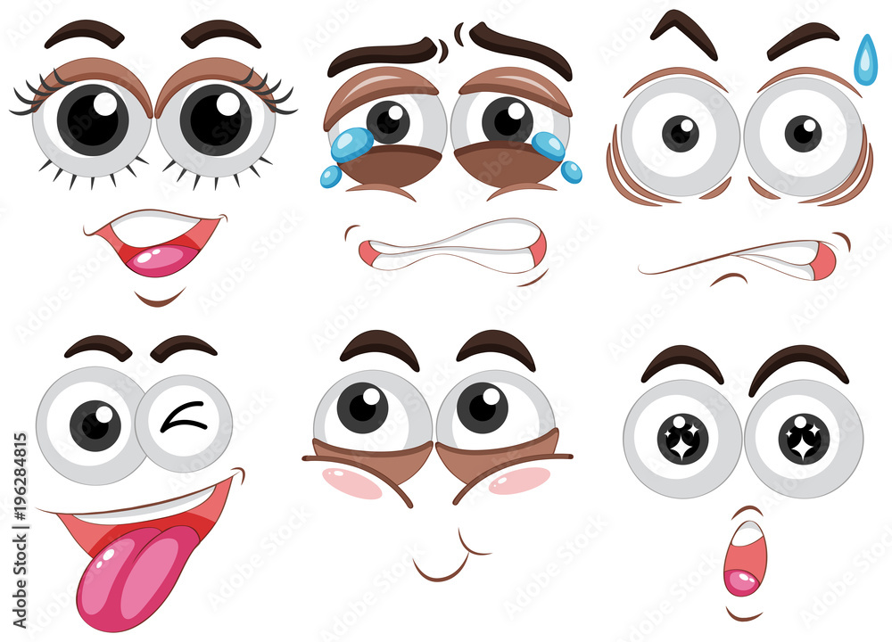 Fototapeta premium Six set of human face with different emotions