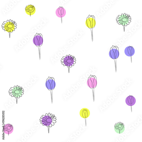 Vector seamless pattern. Tulips and chamomiles.
