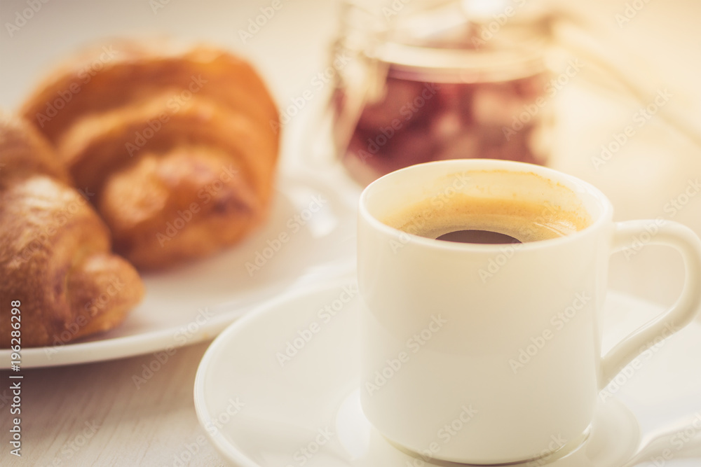 Coffee with croissants on the table Coffee with croissants on the table