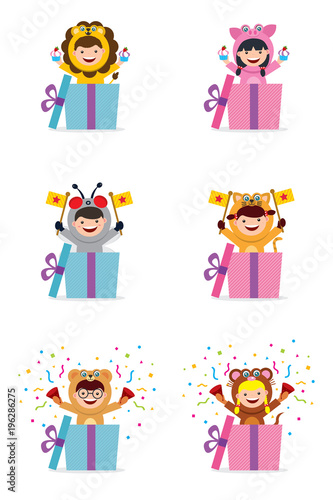 birthday decoration with kids in animal costume