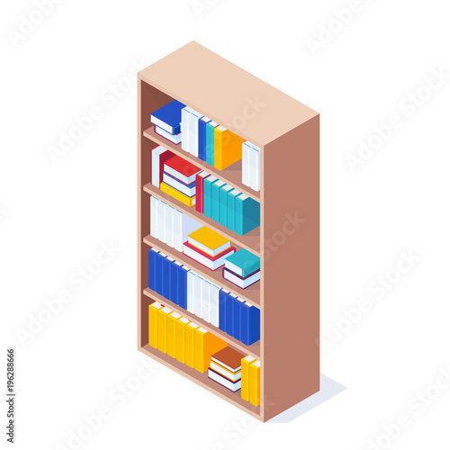 Isometric bookcase isolated.