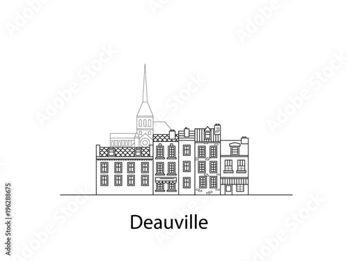 Cities of Normandy, Deauville. European houses. Different sizes and constructions. Old houses of Europe Flat vector in lines