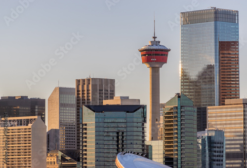 Calgary city skyline in warm evening light photo