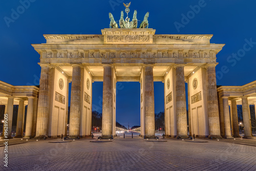 The famous illuminated Brandenburger Tor in Berlin early in the morning