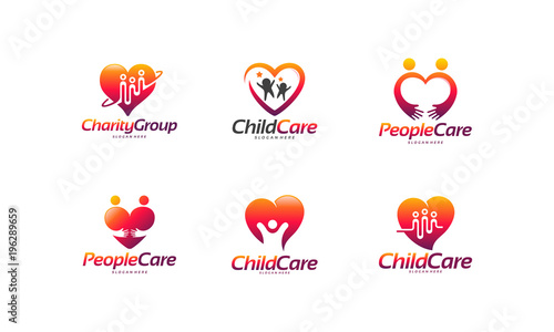 Set of Charity Group logo designs concept, Child Care logo, People Care logo designs concept vector illustration