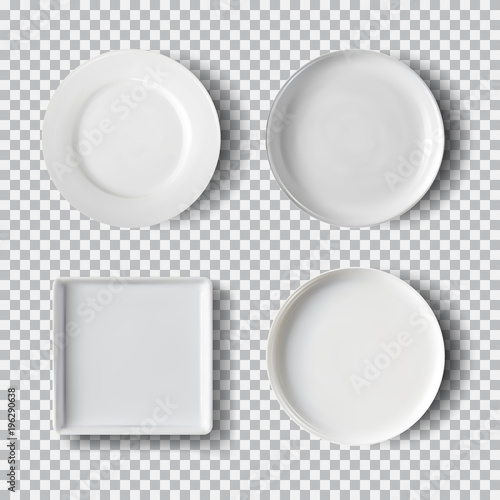 White plate set isolated on transparent background