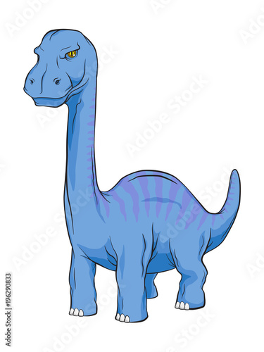 Apatosaurus Dinosaur  Long Neck Creature Monster in an Ancient Nature. Vector Color and Line work cartoon Illustration.