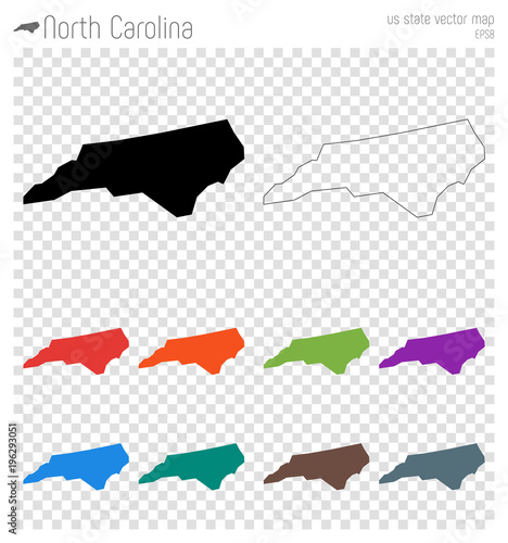 North Carolina high detailed map. US state silhouette icon. Isolated North Carolina black map outline. Vector illustration.