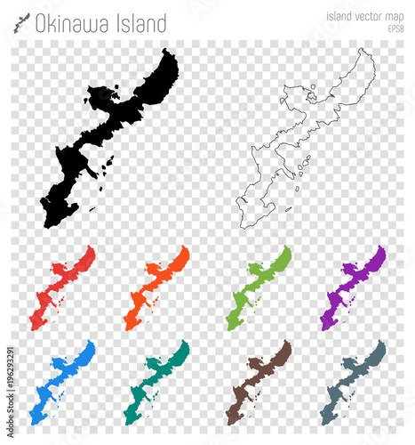 Okinawa Island high detailed map. Island silhouette icon. Isolated Okinawa Island black map outline. Vector illustration.