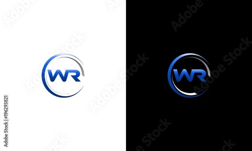 Blue Initial Letter WR Logo Design Template, Letter WR circle logo design vector