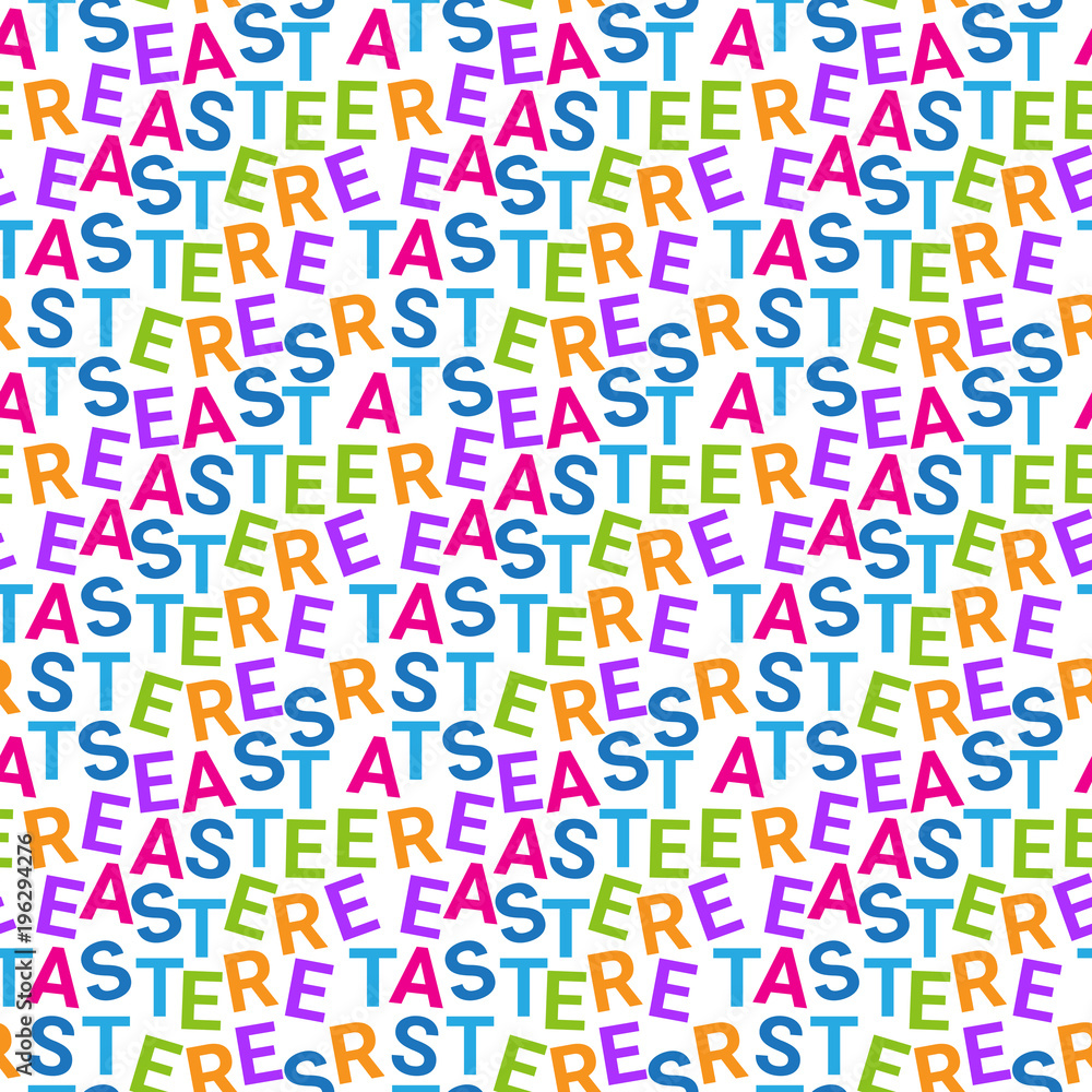 Fototapeta premium Creative Seamless Pattern For Easter Holiday Colorful Lettering On White Background Vector Illustration