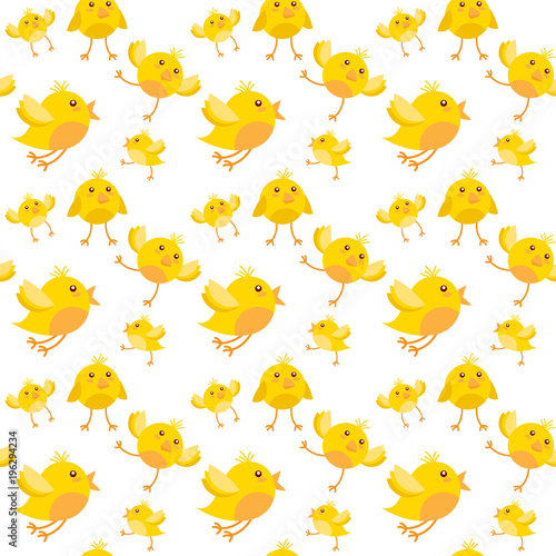 Easter Seamless Pattern With Yellow Chicken On White Background Vector Illustration