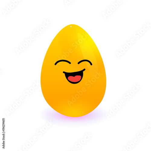 Cartoon Yellow Easter Egg Happy Smiling Isolated On White Background Vector Illustration