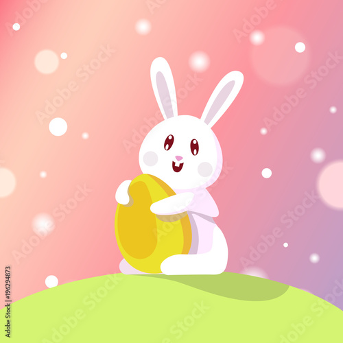 Cute Easter Rabbit Hold Egg Happy Holiday Background Design Vector Illustration