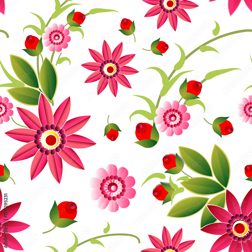 Cute Flowers Background Seamless Pattern Spring Colorful Floral Ornament Vector Illustration