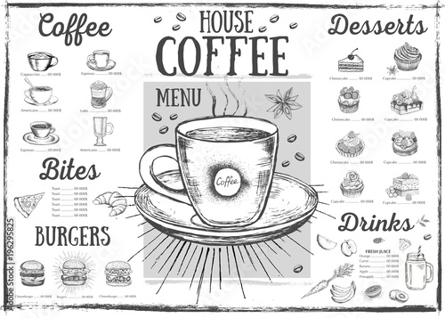 Coffee house menu. Restaurant cafe menu, template design. Food flyer.