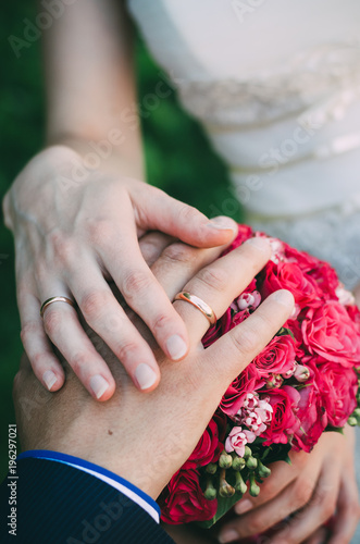wedding, bride, ring, hand, hands, love, bouquet, woman, white, marriage, flower, rings, groom, flowers, finger, manicure, couple, nail, nails, ceremony, beauty, gold, married, engagement, rose