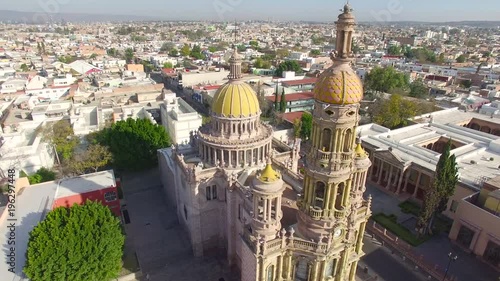 Aerial Shot of one of the towers of the San Antonio de Padua Church in Aguascalientes photo