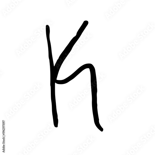Letter K. Handwritten by dry brush. Rough strokes textured font. Vector illustration. Grunge style elegant alphabet.