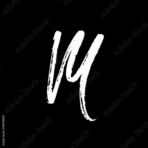 Letter M. Handwritten by dry brush. Rough strokes textured font. Vector illustration. Grunge style elegant alphabet.
