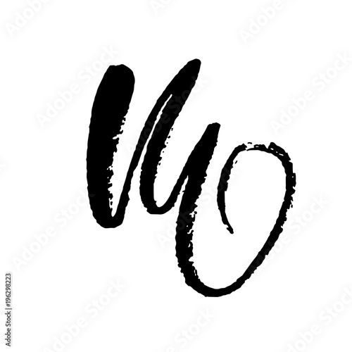 Letter M. Handwritten by dry brush. Rough strokes textured font. Vector illustration. Grunge style elegant alphabet.