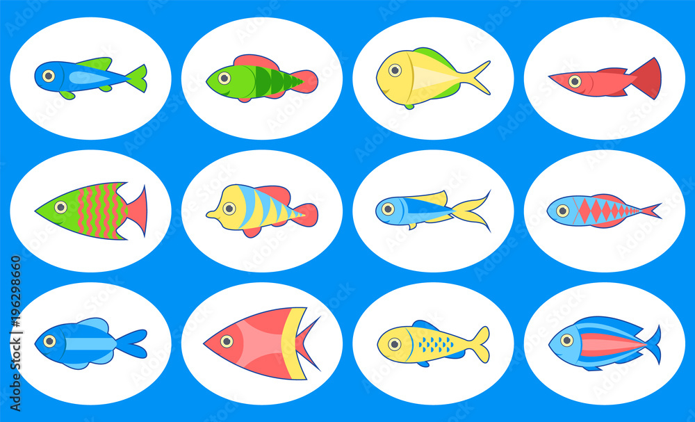 Set of cute fish. Isolated on white background. Vector illustration. Set of cute fish. Isolated on white background. Vector illustration.