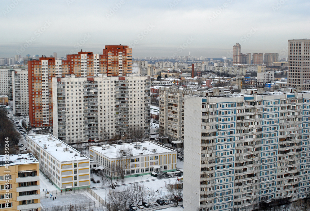 Вид на дома 87-го квартала Хорошёва-Мнёвников в Москве - obrazy, fototapety, plakaty 