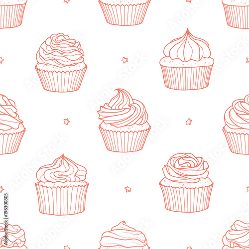 8 styles of cupcakes and stars random on white background.