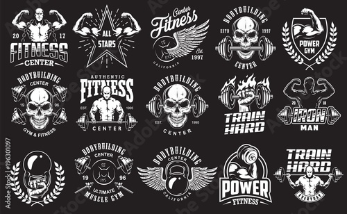 Set of bodybuilding emblems © DGIM studio