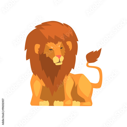 Powerful lion lying, wild predatory animal vector Illustration on a white background