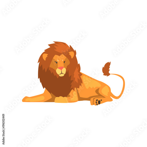 Formidable lion lying, wild predatory animal vector Illustration on a white background