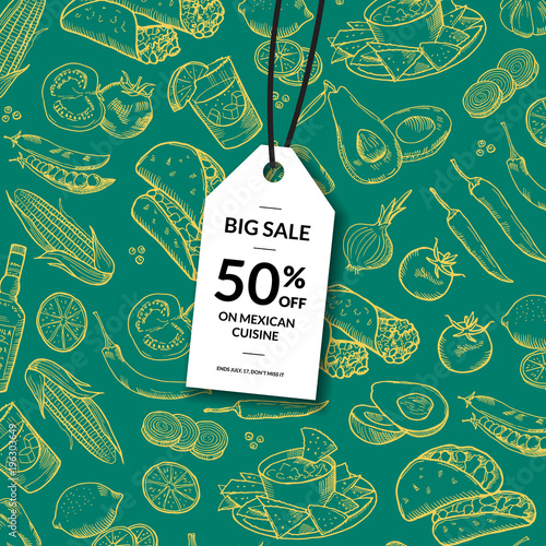 Vector sale tag mexican food