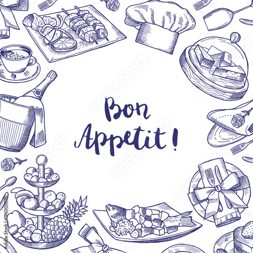 Vector hand drawn restaurant elements background