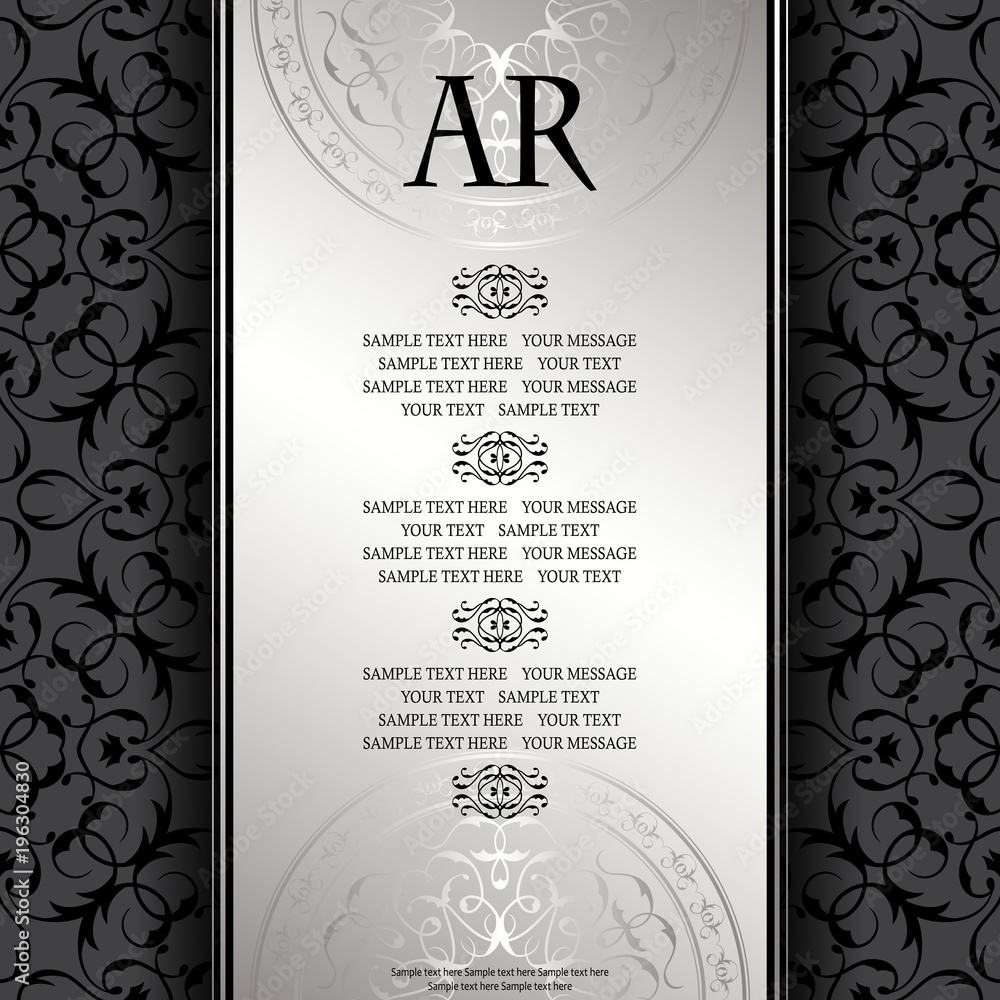 Vintage background with antique luxury silver frame. Invitation card