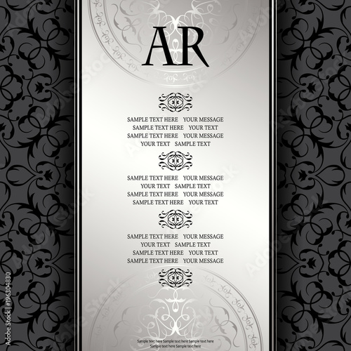 Vintage background with antique luxury silver frame. Invitation card, template for your design