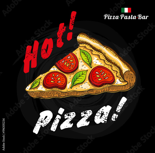 Colored chalk painted illustration of pizza menu.