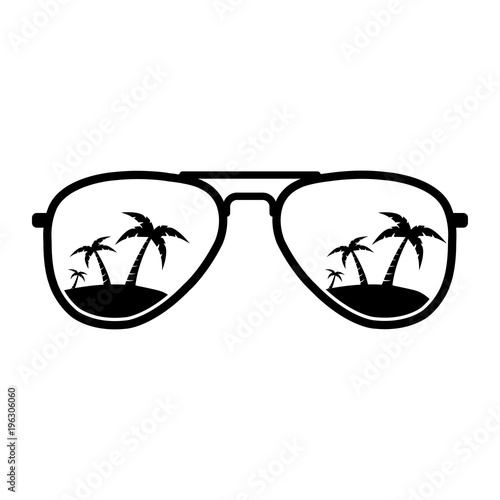 Icono plano gafas de sol con playa en color negro