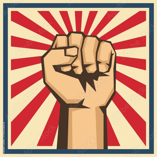 A clenched fist held raised in the air, poster style vector