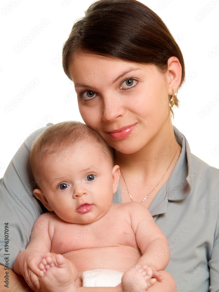 Mother with baby on isolated white background Mother with baby on isolated white background
