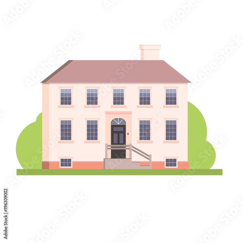 Flat style big pink house real estate illustration, vector © natalyon