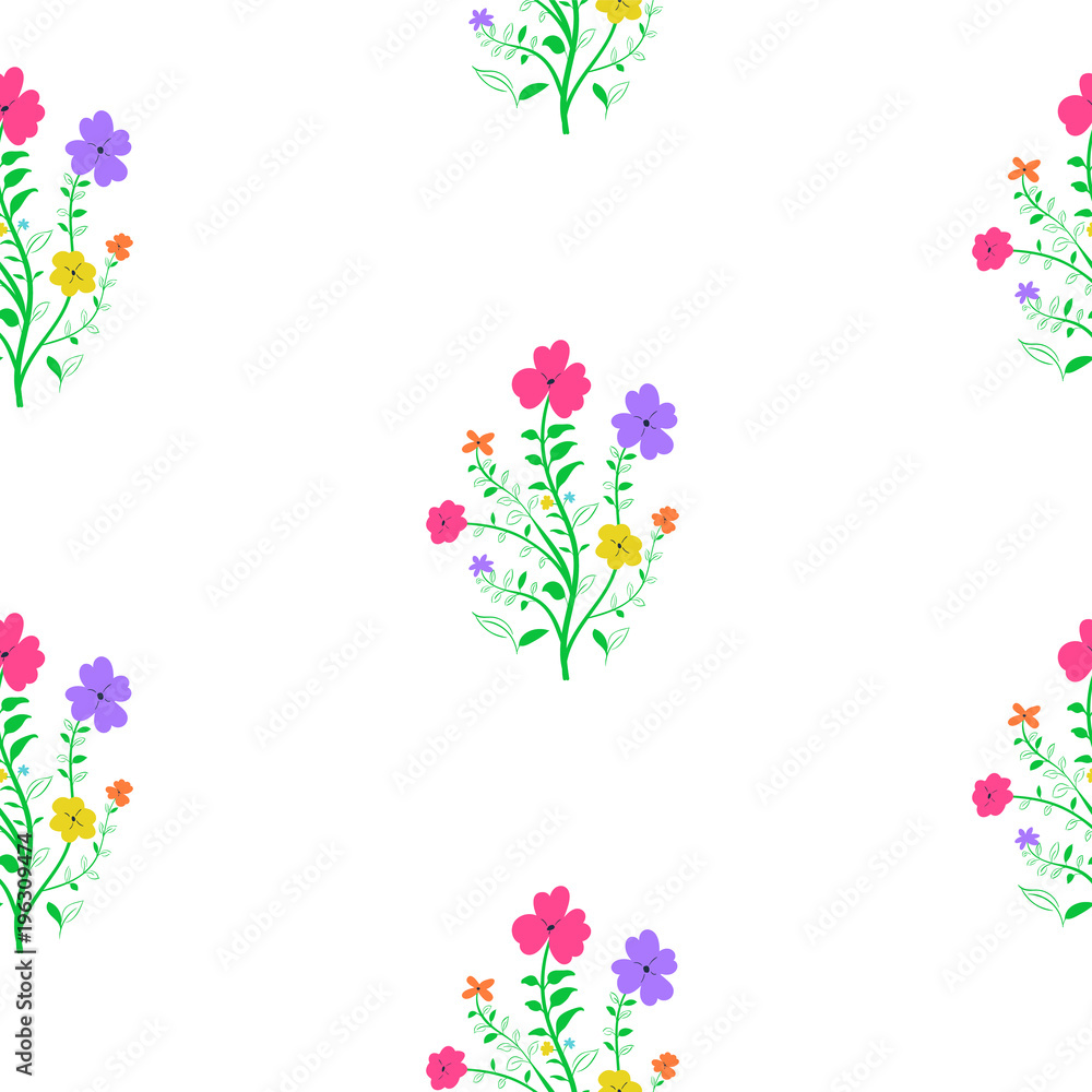Seamless spring floral pattern on white background